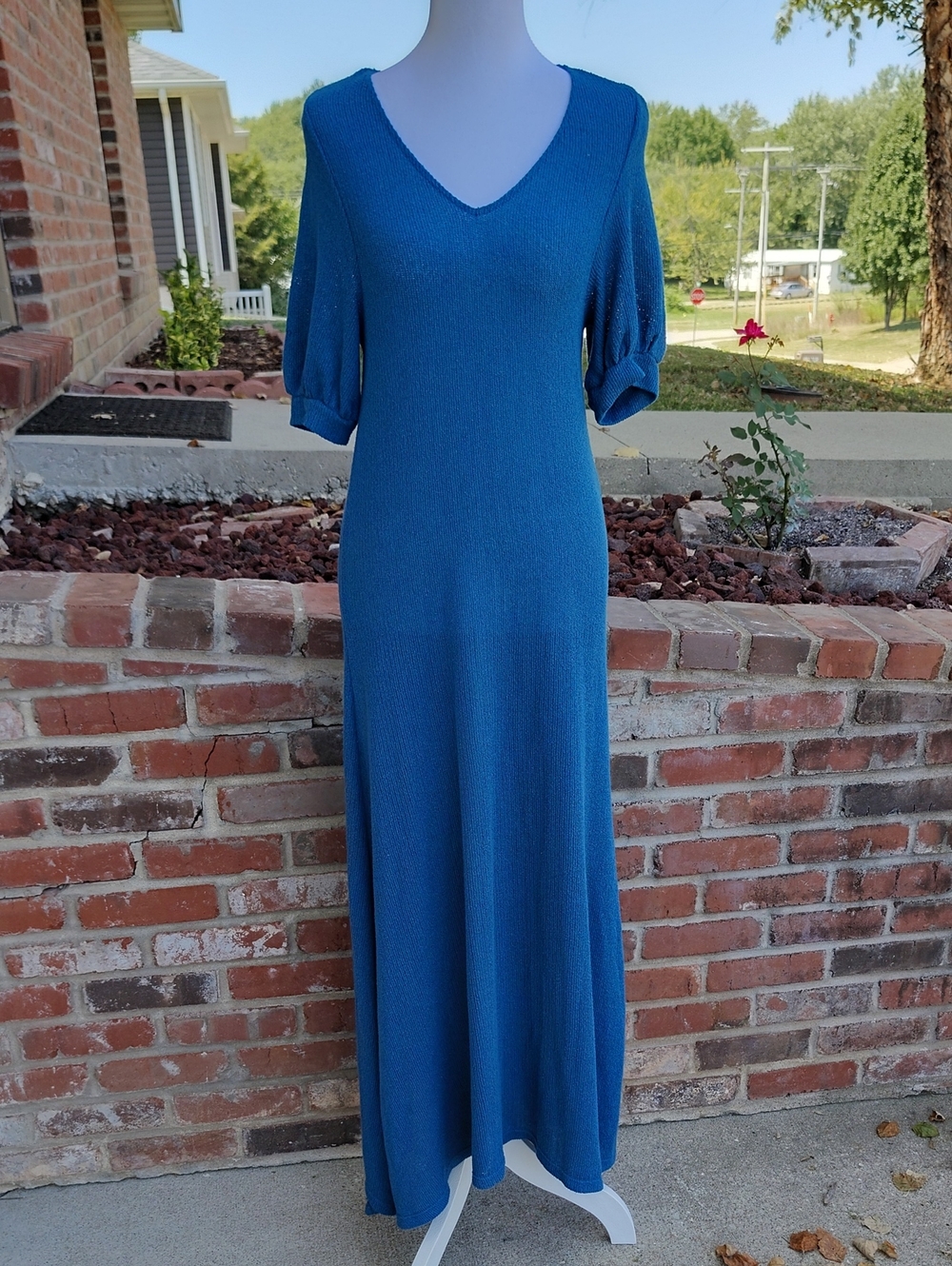 Free People FP Beach Montauk Knit Puff Sleeves Sweater Maxi Dress Size S Beachy